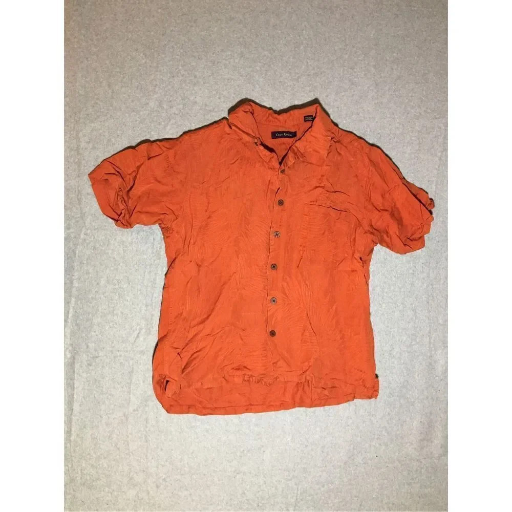Mens Club Room Button Up Size Medium Linen Blend Orange Rust Color Casual
